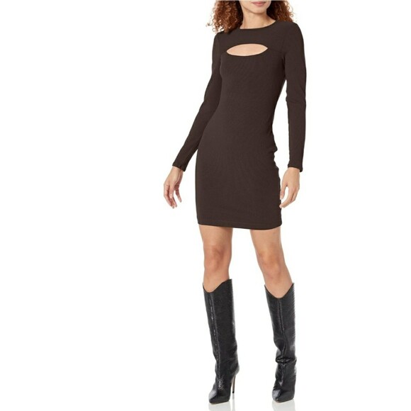 GUESS Women's Essential Long Sleeve Lana Dress with keyhole Brown Sz Sml #AAA - Picture 1 of 6